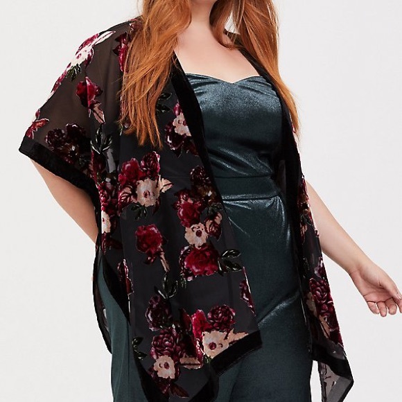 torrid Tops - Torrid Black Velvet Floral Burnout Kimono